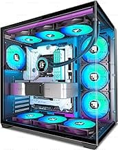 F600 PC Case - Pre-Installed 7 PWM ARGB Fan, ATX Mid-Tower Gaming PC Case, 270° Panoramic Glass with Type-C, FOIFKIN (Black, F600)