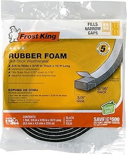 Frost King R338H Self-Stick Rubber Foam Weatherseal, 3/8"W, 3/16"T, Black|Blacks