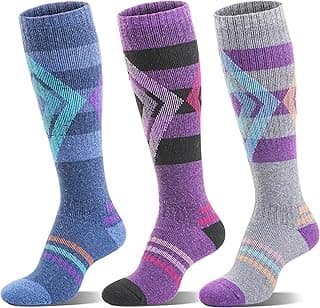 3 Pairs Merino Wool Ski Socks for Womens Mens Thermal Winter Warm Thick Knee High Socks for Skiing Snowboarding