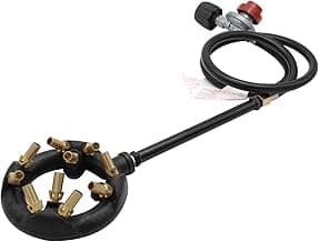 π΄π¬π΅πΊπ° 10 Jets Homemade Cast Iron Burner Assembly Flame Control System 41000 BTU with High Pressure Regulator with Hose DIY Forge Pizza Oven Turkey Fryer Accessories