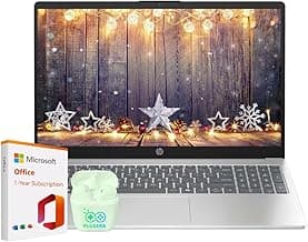 HP 15.6" Business Laptop with Microsoft Office 365 with Copliot AI, Quad-Cores Intel Processor, Windows 11, PLUSERA Earphones, Natural Silver (16GB RAM)
