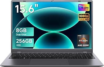 15.6 inch Laptop Computer, AMD 3020e Processor Up to 2.6GHz, 8GB RAM 256GB SSD, FHD IPS Display, Reliable Laptop with Type C, USB 3.2, HDMI, WiFi 5, Lightweight Laptop for Business & Students