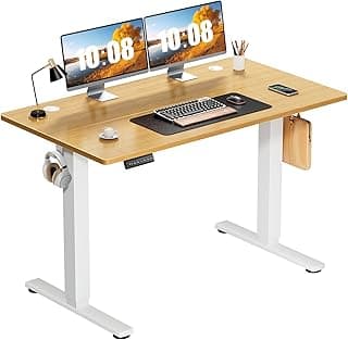 Sweetcrispy Electric Standing Desk Adjustable Height, 48x24 Inch Sit Stand Up Home Office Desks Computer Workstation PC Work Table with 3 Memory Preset Splice Wood Board Metal Frame, Oak