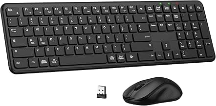 Wireless Keyboard and Mouse Combo, Full-Size Silent Ergonomic Keyboard and Mouse, Sleep Mode, Long Battery Life, 2.4G Lag-Free Cordless Mice Keyboard Set for Computer, Laptop, PC, Mac, Windows (Black)