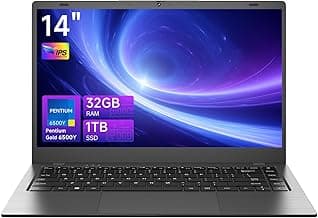 Laptop 32GB RAM 1TB SSD, Gold Pentium Processor (Up to 3.4GHz), 14 Inch IPS FHD Display, 38WH, USB3.2, Type-C, HDMI, WiFi 5, Win11 Laptop, Notebook Laptops for Business and Students