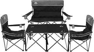 Oversized 4 Pcs Camping Chair Set with Table,Outdoor Folding Heavy Duty Lawn Chair,Cup Holder,Portable,Loveseat Chair Perfect for Family Hiking,Picnics and Beach Trips,Black