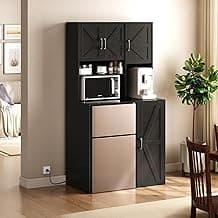 Herture Mini Fridge Cabinet with Storage, Coffee Bar Cabinet with Mini Fridge Space and Outlet, Wine Bar Stand with Microwave Shelf, Beverage Station for Kitchen, Dorm, Office Black KH02MRB