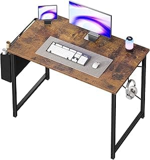 OLIXIS Computer Desk 40 Inch Home Office Desks for Small Spaces, Gaming Writing Study Work Table with Storage Bag and Headphone Hook for Bedroom, Rustic Brown