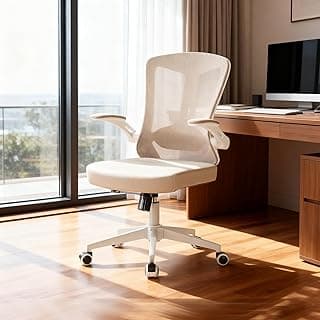 Ergonomic Office Chair with Lumbar Support, High Back Mesh Desk Chair with Flip-Up Arms, Adjustable Computer Task Chair, Khaki