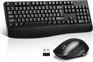 Wireless Computer Keyboard And Mouse Combo with Palm Rest, Large Number Pad, LED Indicators,2.4Ghz Ergonomic, Foldable Stands,Anti-Wear Letters Full Size Keyboard for Windows Mac PC Laptop-Black