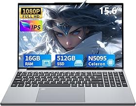 15.6 Inch Laptop, Gaming Laptop, Laptops 16GB 512GB SSD, Lap top Computer N5095, Traditional Laptops Computer 180 Angle Opening, Lap top Fingerprint Unlock Backlit Keyboard 1920X1080 FHD IPS MINI-HDMI