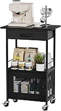 SWTYMIKI Buffets Coffee Bar Cabinet - Rolling Kitchen Rack, Farmhouse Small Coffee Stand with Storage Drawer and Door Cabinet - Kitchen Microwave Stand for Apartment, Living Room, Entryway, Black