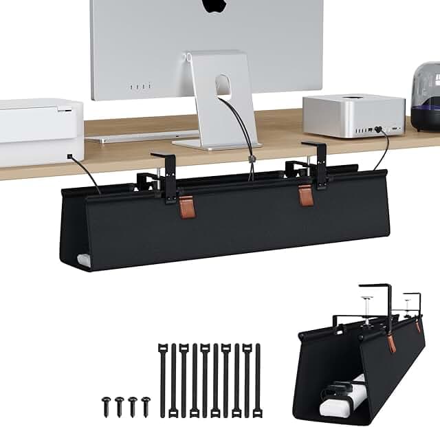 Zilink No Drill Under Desk Cable Management Tray 30" Cord Organizer for Table Clamp/Screw Mount Desk Cable Management Sturdy Waterproof Fabric Cord Hiders for Office, Home