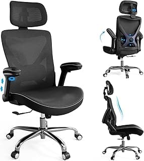 Ergonomic Office Chair-Computer X-Shaped Chair Mesh PU Leather with Adjustable Lumbar Support-Executive Desk Chair High Back with Headrest Flip-Up Arms for Long Hours (Black)