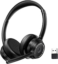 (2026 Upgraded) Wireless Headset with Mic for Work, Bluetooth Headset with Noise Canceling Microphone, Wireless Headphones with Mic and USB Dongle and Mute, Fit for Computer/PC/Teams