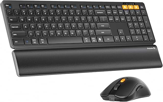 ProtoArc Wireless Bluetooth Keyboard and Mouse Combo, KM60 Multi Device Rechargeable Ergonomic Full Size Keyboard Mouse with Wrist Rest Sleek Design for Laptop, Computer, Mac, MacBook, Windows, Black