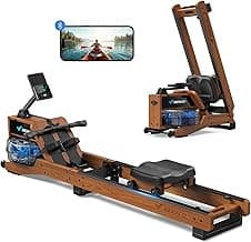 MERACH Water Rowing Machines for Home, Wood Rower Machine with 12 Enhanced Resistance Blades, Upgraded Handle, Adjustable Footpad, Dedicated Monitor & Bluetooth App