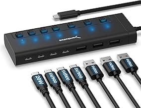SABRENT 7-Port USB-C Hub with Power Switches, 5Gbps USB 3.2, 48W Powered Hub with 3 USB-A + 4 USB-C Ports, 20W PD, LED Status, Aluminum Body – for Mac, PC, Steam Deck, ROG Ally (HB-3A4C)
