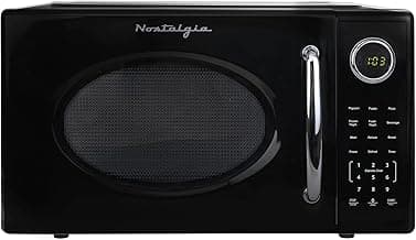 Nostalgia Retro 1000W Microwave Oven 1.1 Cu Ft Capacity – Child Safety Lock, 8 Auto-Cook Settings – Countertop Kitchen Appliance – Black