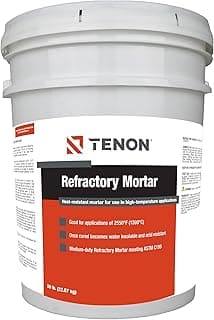 Tenon Refractory Mortar - High Temperature Mix for Fireplaces, Fire Pits, Chimneys, Parging, Brick, Clay, and More, White in Color, High Heat Resistance, Up to 2550°F (1, 50 Pounds)