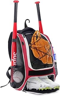 Youth Baseball Bag - Bat Backpack for Baseball, T-Ball & Softball Equipment & Gear, Bat & Glove Holder, Large Main Compartment for Helmet & accessories, Separate Shoes Compartment, Fence Hook