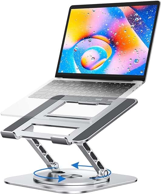 MCHOSE Laptop Stand with 360° Rotating Base, Foldable Adjustable Computer Holder, Ergonomic Design Compatible with MacBook Air Pro, Dell XPS, HP, Lenovo More 10-17" (A-Silver)