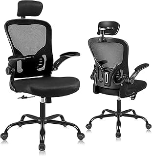 Flysky Ergonomic Office Chair - Breathable Mesh Swivel Computer Chair, Lumbar Back Support Task Chair, Office Chairs with Headrest and Flip-up Arms, Adjustable Height Executive Rolling Chair