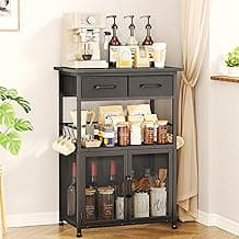 SWTYMIKI Coffee Bar Cabinet with Drawer - 20.47" Coffee Stand Station with Removable Hooks, Buffet Cabinet for Coffee Maker or Microwave, Kitchen Bar Table Storage Organizer, Black
