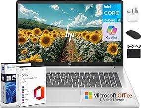 HP 17 Business Laptop, 17.3" HD+ Computer, Lifetime MS Office 2024, Copilot AI, 8-Core Intel i3 CPU, 16GB RAM, 1TB Storage (500GB SSD + 500GB Ext), Wi-Fi 6, HubxcelAccessory, Long Battery, Win 11 Pro