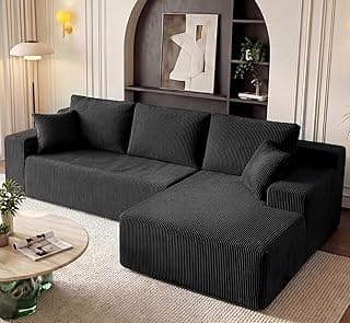 Cloud Sectional Boneless Couches for Living Room, Modular L Shaped Couch with Deep Seat Oversized Right Facing Chaise, Memory Foam Compressed Spineless 3 Seater Sofa for Apartment, Black | No Assembly Required, Deep Seat, Cat-Claw Resistant, High-Resilience Foam, Flexible Modular, Washable Covers