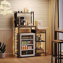 MAHANCRIS Mini Fridge Stand, Bakers Rack with Storage, 6-Tier Mini Fridge Cabinet, Coffee Bar Station with 1 Drawer, Microwave Stand for Kitchen, Dining Room, Rustic Brown and Black RSHR5401