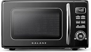 Galanz GLCMKZ07BKR07 Retro Countertop Microwave Oven with Auto Cook & Reheat, Defrost, Quick Start Functions, Easy Clean with Glass Turntable, Pull Handle.7 cu ft, Black