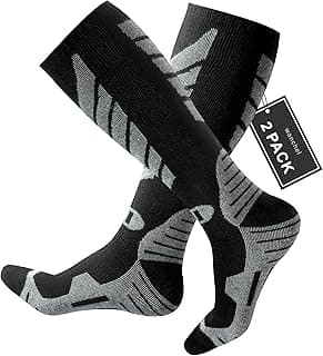 Merino Wool Ski Socks - 2 Pairs Knee High Skiing Socks, Winter Warm Snowboard Thermal Socks