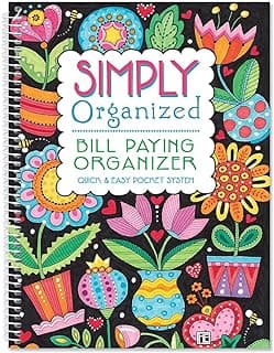Current Mary Engelbreit Bill Paying Organizer Book - 9" x 12” Personal Account Book, Spiral Bound, 14 Storage Pockets, 32 Label Stickers, Monthly Finance & Payment Management Tracker for Home & Office