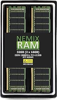 NEMIX RAM 32GB (2X16GB) DDR4 2666MHZ PC4-21300 2Rx8 1.2V 288-PIN ECC RDIMM Registered Server Memory KIT Compatible with Dell PowerEdge T440 Tower