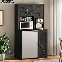 Mini Fridge Cabinet, 73" Tall Coffee Cabinet with Storage, Coffee Bar with Mini Fridge Space and Power Outlet, Microwave Cabinet for Kitchen Dorm Living Room, Black, KTSR002B