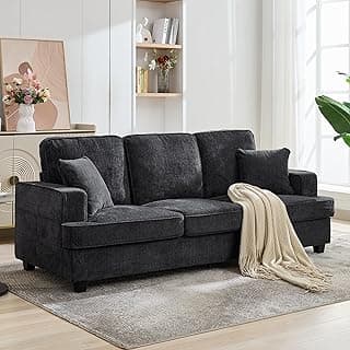 Korser 89" Couches for Living Room with Deep Seats, 3 Seater Sofa Couch, Mid Century Modern Chenille Sofa with Armrests, Upholstered Comfy Sofas for Living Room, Bedroom, Apartment, Office (Grey)