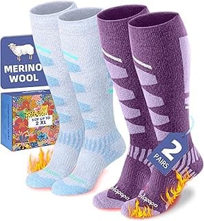 Merino Wool Ski Socks for Women Men - Warm Thermal Padded Cushioned Knee High Socks for Winter Skiing Snowboarding